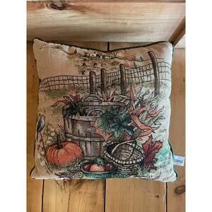 Beautiful RiverDale Tapestry Fall Themed Throw Pillow. Pumpkins. Apples. leaves